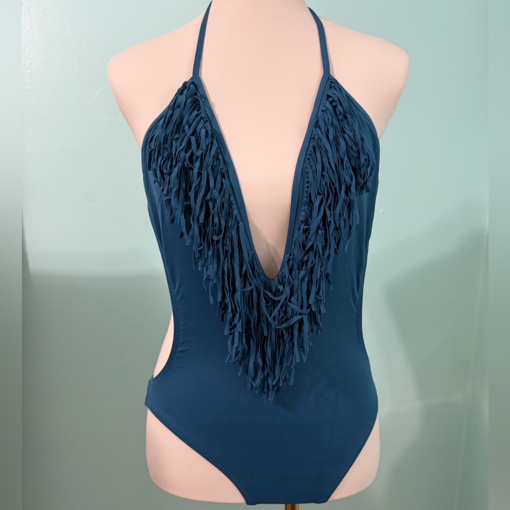 Teal Fringe Monokini